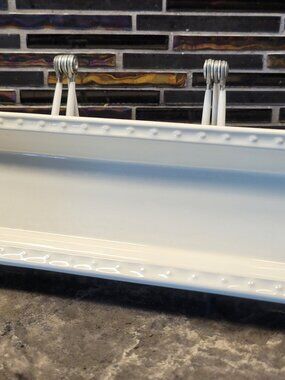 NORA FLEMING STONEWARE CRACKER TRAY 12" WHITE PEARL DOT RECTANGLE SERVING DISH
